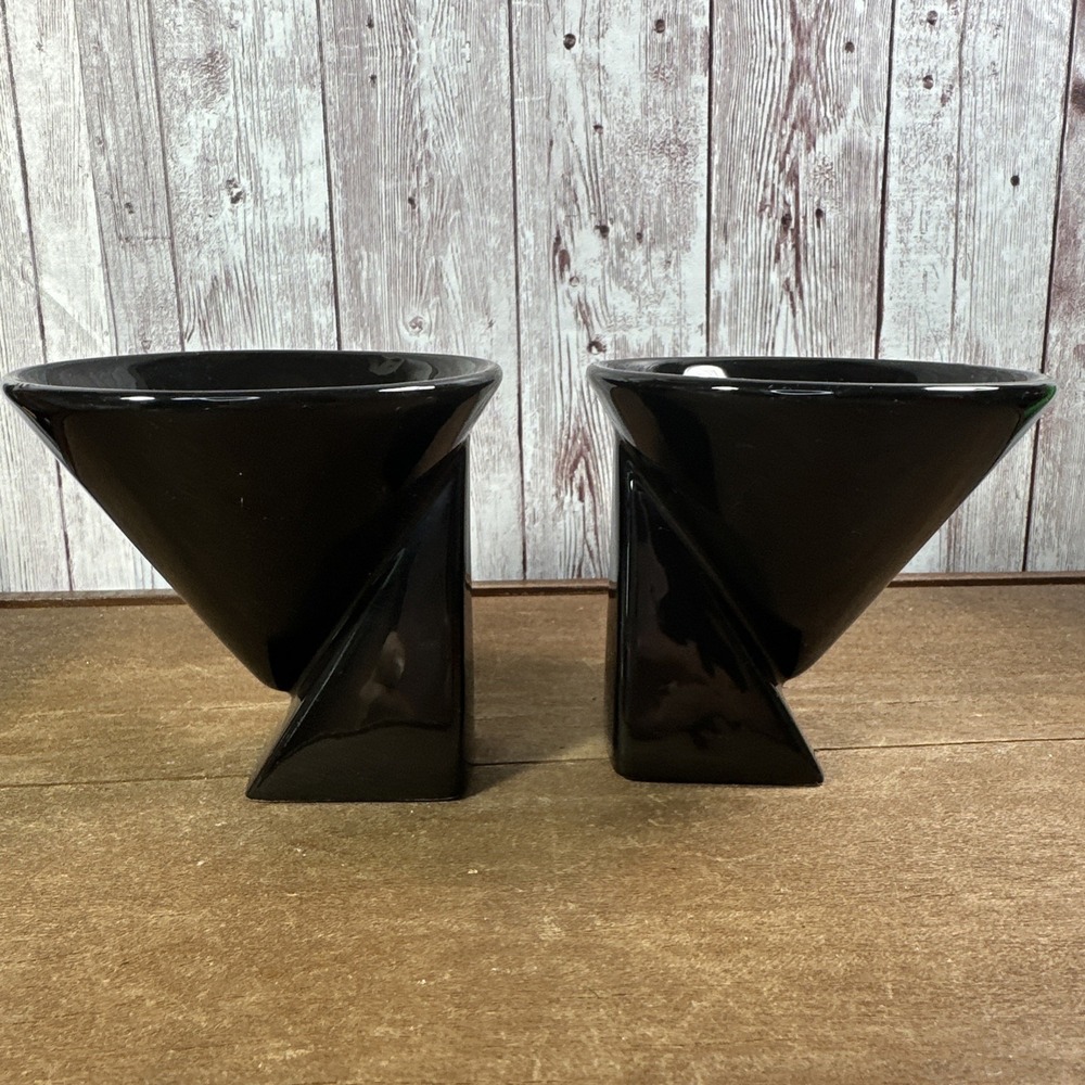 Vintage Salins Studio Black Cups Set Of Two Black‎  Made In France Postmodern